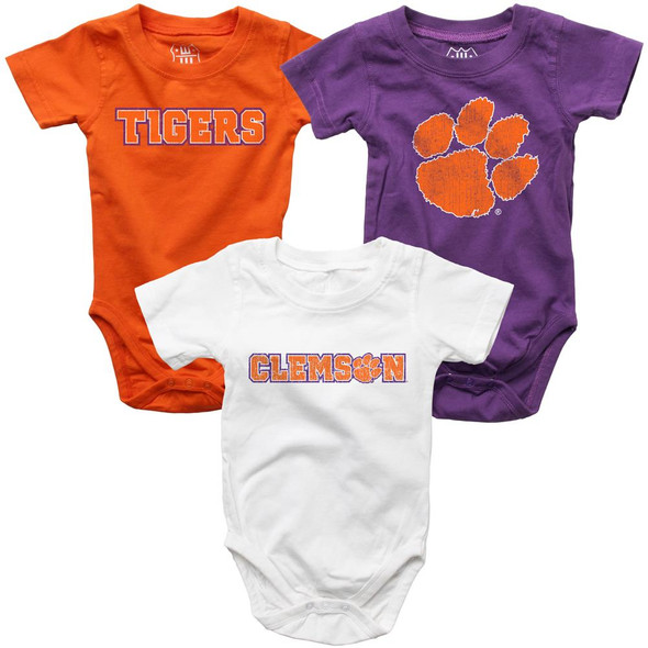 Infant Clemson University Tigers Bodysuits 3 Pack Organic Cotton Set