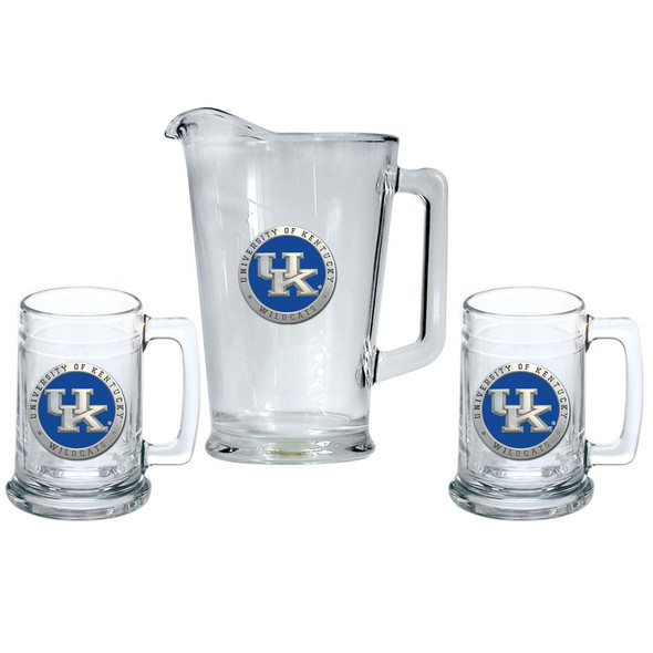 Kentucky Wildcats UK Pitcher and 2 Stein Glass Set Beer Set