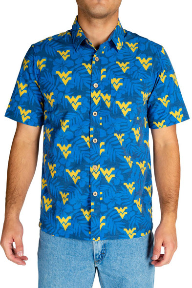Men's West Virginia Mountaineers Hawaiian Shirt Hibiscus Beach Shirt