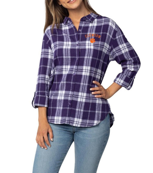Women's Clemson University Tigers Flannel Boyfriend Weekender Plaid Shirt