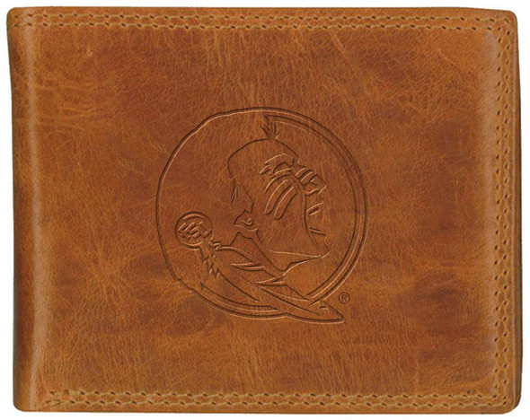 Men's FSU Florida State University Wallet Billfold Genuine Leather Tan Wallet