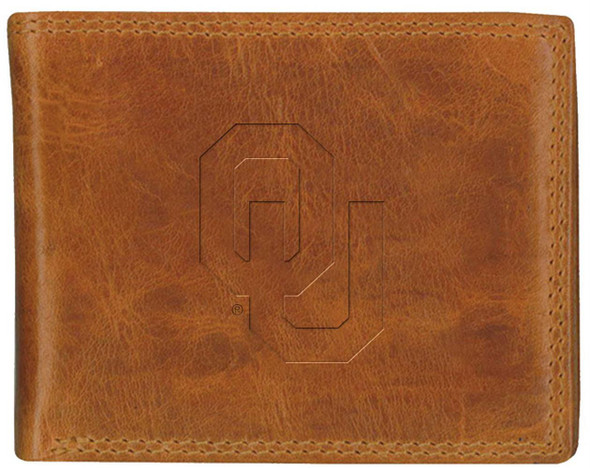 Men's University of Oklahoma Sooners Wallet Billfold Genuine Leather Tan Wallet