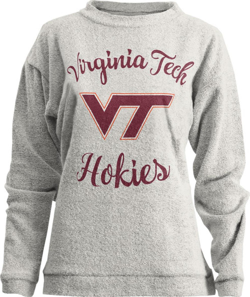 Virginia Tech Hokies Campus Crew Pullover - Women's Oversized Burnout Fleece, Oatmeal - View #7