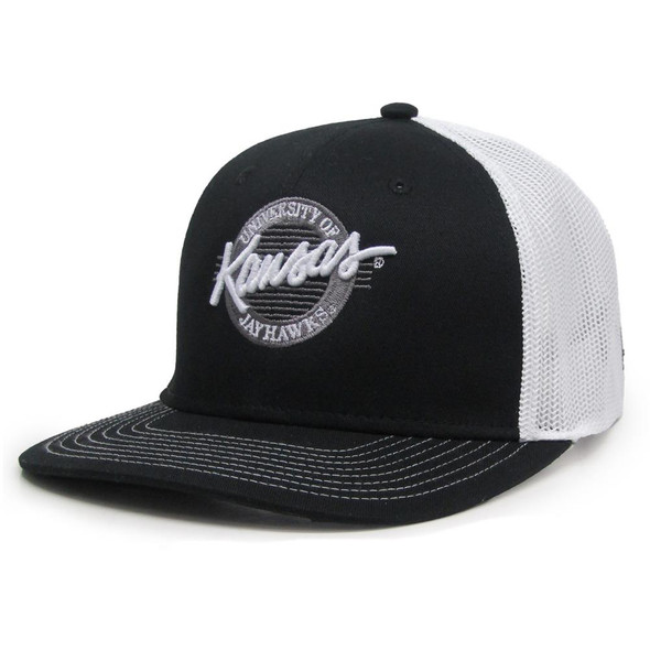 Black Kansas Jayhawks KU Trucker Hat Black and White Mesh Trucker Cap