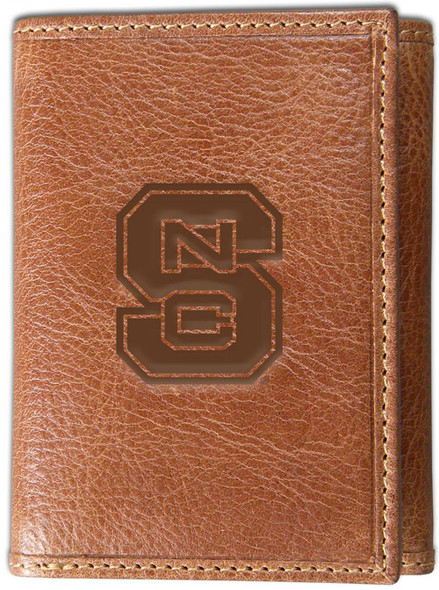 NCSU NC State Wolfpack Genuine Leather Wallet Tan Trifold