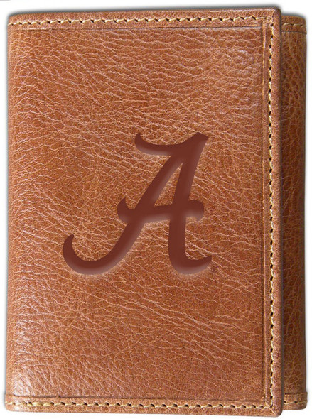 Alabama Crimson Tide Bama Genuine Leather Wallet Tan Trifold