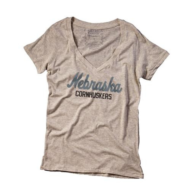 Nebraska Cornhuskers Ladies Tan V-Neck Tee