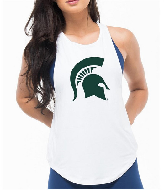 Ladies White Michigan State University Tank Top Open Back Tank