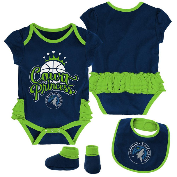 Minnesota Timberwolves Creeper, Bib and Bootie Set Infant Girls