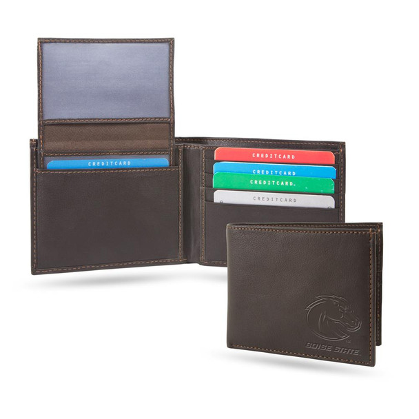 Boise State Broncos Billfold Genuine Leather Bifold Wallet