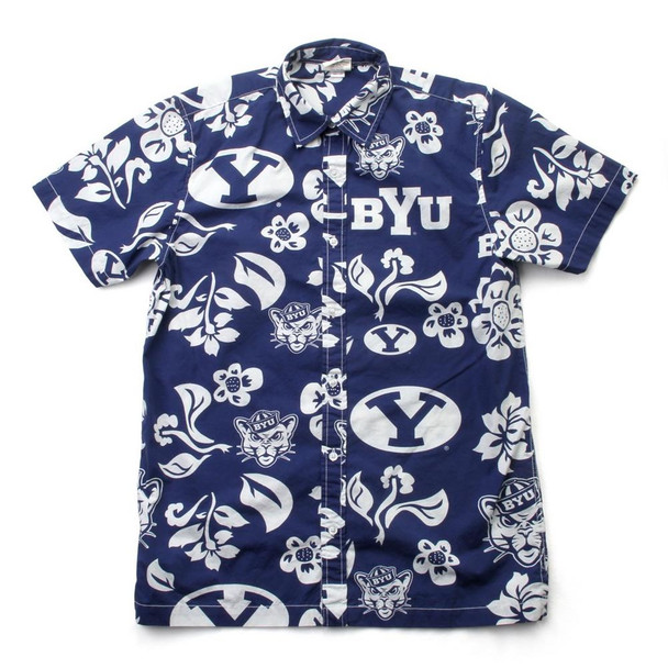 Men's BYU Brigham Young University Floral Shirt Button Up Beach Shirt