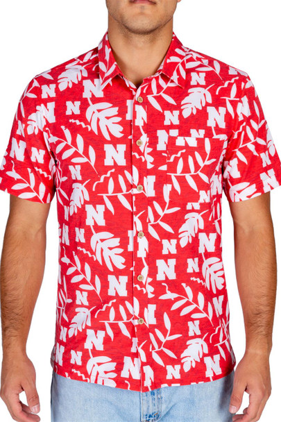 Men's Nebraska Cornhuskers Hawaiian Shirt Palm Leaves Beach Shirt