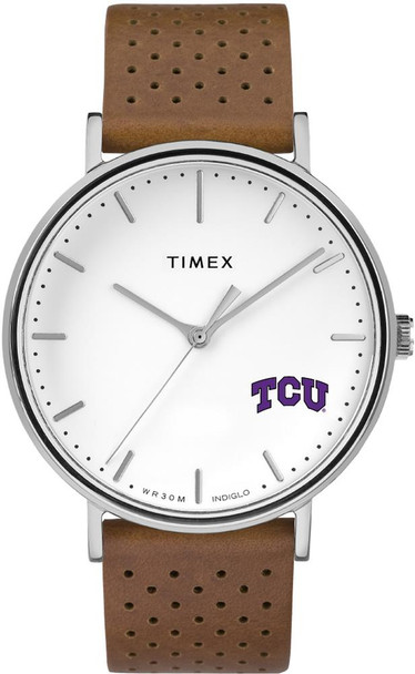Womens Timex TCU Texas Christian Watch Bright Whites Leather