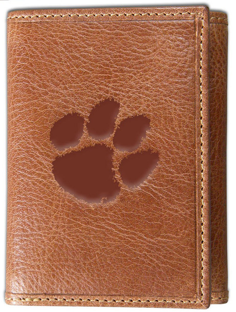 Clemson University Tigers Genuine Leather Wallet Tan Trifold