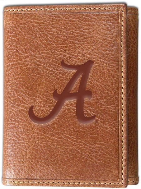 Alabama Crimson Tide Bama Genuine Leather Wallet Tan Trifold