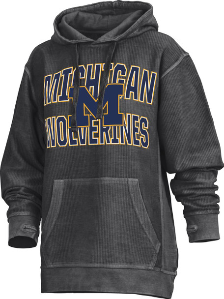 Women's Black University of Michigan Wolverines Hoodie Comfy Cord Pullover Michigan Wolverines Hooded Sweatshirt
