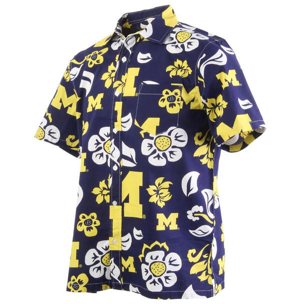 Men's University of Michigan Wolverines Floral Shirt Button Up Beach Shirt