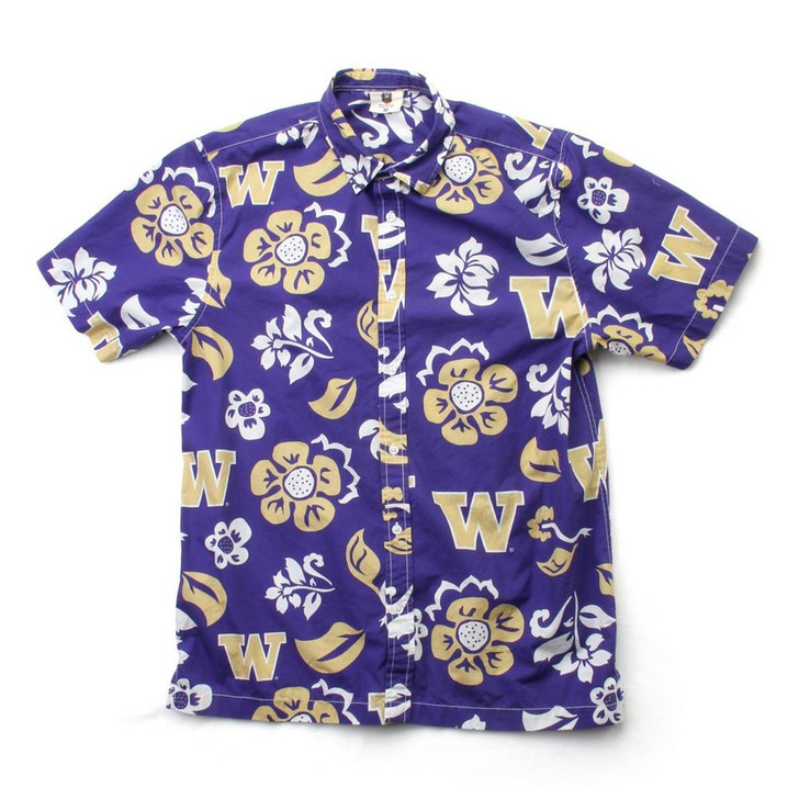 Men's University of Washington Floral Shirt Button Up Beach Shirt