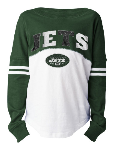 NFL NY Jets Shirt Womens Large Black Green Sparkles T-shirt Comfort Sports