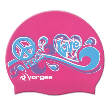 VORGEE peace and love hippy silicone swim cap [pink]
