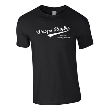 EGGCATCHER wasps rugby vintage script slim fit t-shirt [black]