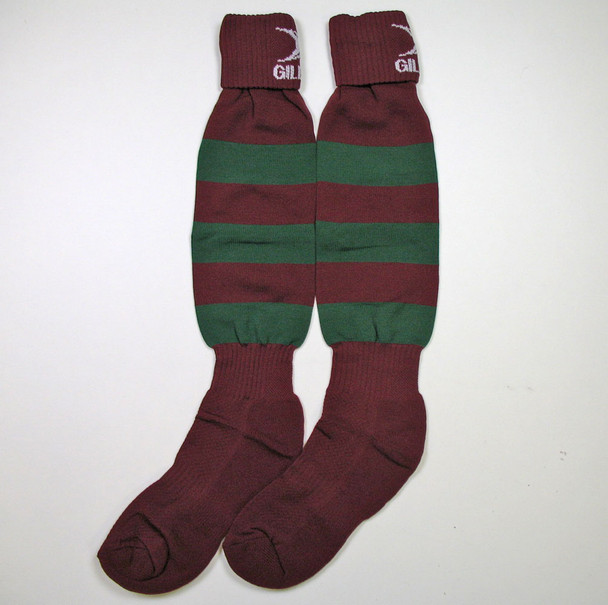 GILBERT teamwear hooped rugby sock junior [maroon/green]