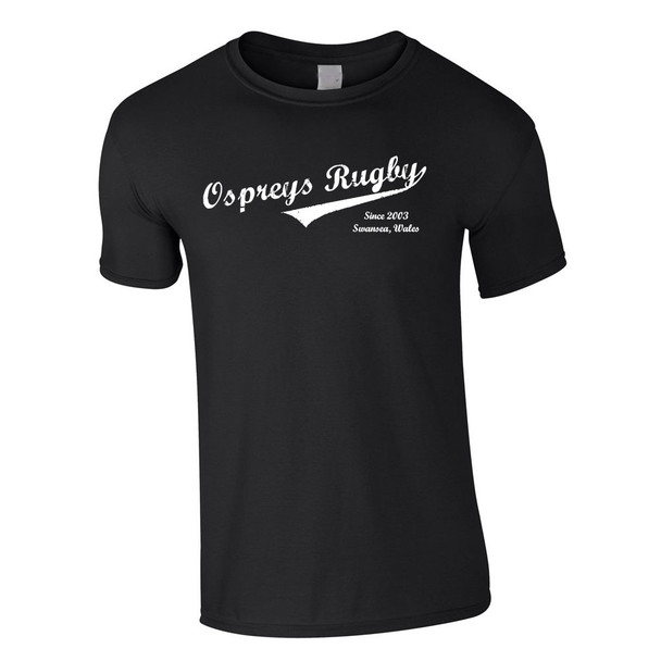 EGGCATCHER ospreys rugby vintage script slim fit t-shirt [black]