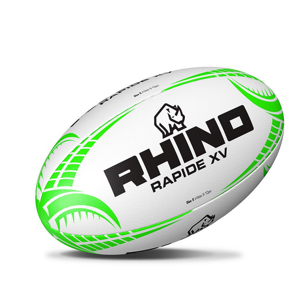 RHINO Rapide XV Rugby Ball [white/green] Size 5