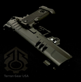 MAC 9 DS-D Comp 9mm pistol with forged steel frame, integrated ported barrel, and optic-ready AOS plate system. 2011-compatible duty-grade performance.