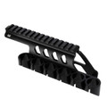 Ruger 10/22 extended 14-slot Picatinny rail mount with level bubble.