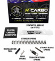 Upgrade your Smith & Wesson M&P 1.0 or 2.0 with the M*CARBO Trigger Kit for ~50% lighter pull (from ~6.75 lbs to ~3.75 lbs average). Includes custom springs, installation tool, sandpaper, and grease. Compatible with 9mm, .357, .40, .45 ACP. Made in USA with lifetime guarantee and same-day shipping. Improve accuracy, smoothness, and performance today.