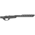 Sharps Bros Heatseeker aluminum chassis for Ruger American Short Action rifles, matte black finish, AICS magazine compatible.