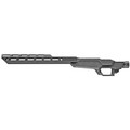 Sharps Bros Heatseeker aluminum chassis for Ruger American Short Action rifles, matte black finish, AICS magazine compatible.