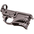 Sharps Bros Gen 2 Hellbreaker billet AR15 lower receiver with P-40 Warhawk inspired shark mouth design and black finish.