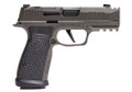 Sig Sauer P365-AXG Legion Comp 9mm CA compliant pistol with alloy grip, integrated compensator, and optics-ready slide for superior control.