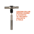 Fix It Sticks Ratcheting T-Way Wrench with Locking Hex Drive features secure 1/4-inch bit retention, ratcheting action, and cleaning rod compatibility.
