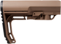Shop the Mission First Tactical Battlelink Minimalist Commercial Stock in Scorched Dark Earth (BMSSDE). Features reinforced polyamide, angled rubber buttpad & QD sockets.