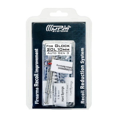 DPM Mechanical Recoil Reduction System for Glock 20L (Gens 1–3) drop-in multi-spring recoil rod with mandatory washer, 3 spring sets, and ~30 lb full-open buffering. Reduce felt recoil, protect slide/frame, and tune for your ammo. Lifetime warranty. DPM Mechanical Recoil Reduction System for Glock 20L (Gens 1–3) drop-in multi-spring recoil rod with mandatory washer, 3 spring sets, and ~30 lb full-open buffering. Reduce felt recoil, protect slide/frame, and tune for your ammo. Lifetime warranty.