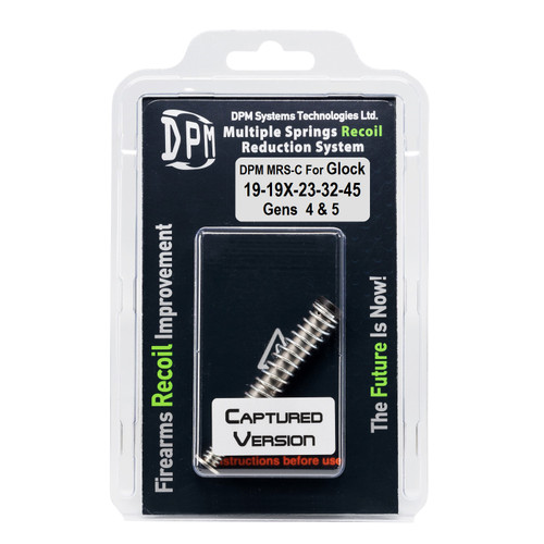DPM Captured Recoil Reduction System for Glock 19/19X/23/32/45/47 (Gens 4–5). Drop-in recoil rod replacement that reduces felt recoil, smooths slide closure, protects frame & slide. Lifetime warranty. DPM Captured Recoil Reduction System for Glock 19/19X/23/32/45/47 (Gens 4–5). Drop-in recoil rod replacement that reduces felt recoil, smooths slide closure, protects frame & slide. Lifetime warranty.