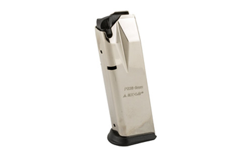 Image of MEC-GAR MAG SIG P228 9MM 15RD NICKEL with Mec-Gar USA Pistol Magazine
 9MM, 15 Rounds, Fits Sig P228 Pistols, Steel, Silver, Nickel Finish MGP22815N., ideal for various uses.