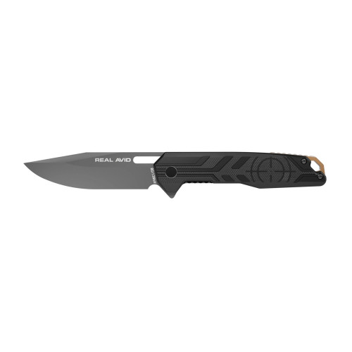 Real Avid Born Ready Gray assisted folding knife with 3.25" drop point blade. Real Avid Born Ready Gray assisted folding knife with 3.25" drop point blade.