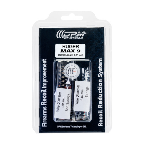Upgrade your Ruger MAX-9 3.2" with DPM's patented 3-spring recoil reduction system. Enjoy faster follow-ups, reduced recoil, zero jams & lifetime warranty. Includes 4 tunable springs. SKU: 1000332. Shop Terran Gear USA.