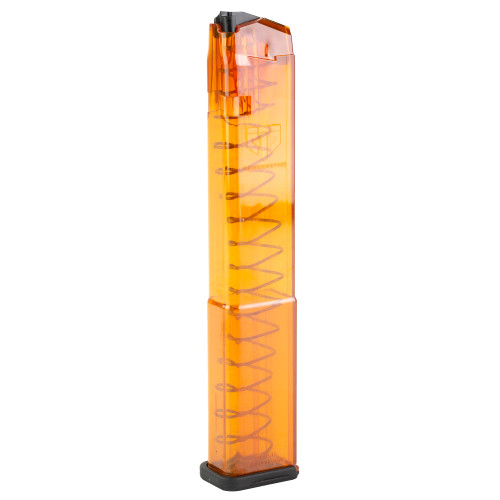 ETS 32rd Gen 2 Orange 9mm magazine for Glock 17/19, high-capacity and durable.