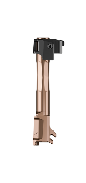 Image is a bronze Radian Ramjet for the P365XL 3.7" slide. Radian AFTERBURNER + RAMJET Combo for SIG P365XL & P365-XMACRO (3.7” slide). Boost accuracy and reduce recoil with this state-of-the-art barrel and comp system. Easy install. 50-state legal.