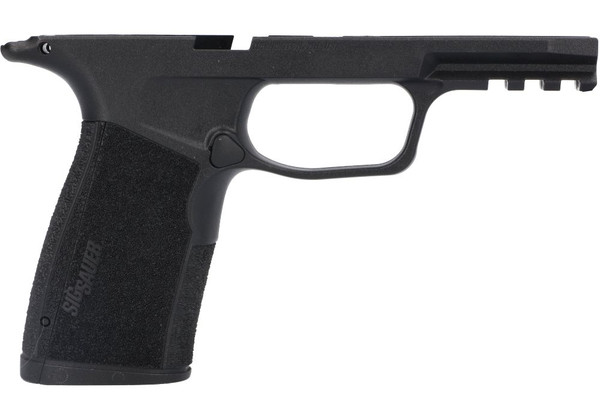 Get the Sig Sauer 8901179 Grip Module Assembly for P365-XMACRO in black. Features true 1913 rail, S/M/L interchangeable backstraps (medium preinstalled), and 17-round magazine compatibility. Fits standard P365 FCUs (no manual safety). Perfect replacement or custom build part. Available at Terran Gear USA