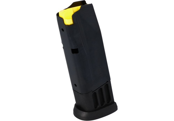SIG SAUER P365 X-Macro 9mm 10-round magazine with steel construction, black oxide finish, polymer baseplate and side witness holes.