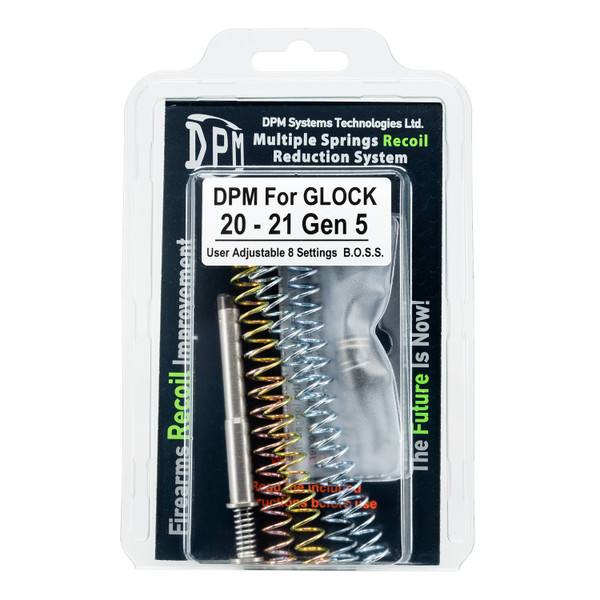Upgrade your Glock 20 or 21 Gen 5 with the DPM Mechanical Recoil Reduction System featuring 8 adjustable settings. Reduce recoil, improve accuracy, and protect your firearm. Ideal for 10mm and .45 ACP. Lifetime warranty included.