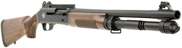 Discover the MAC 1014 Wood 12 Gauge Semi-Automatic Shotgun featuring reliable gas piston operation, Turkish walnut furniture, adjustable ghost ring sights, Picatinny optics rail, and Benelli/Mobil chokes. A proven Benelli M4-style design for home defense and tactical use with unmatched reliability.