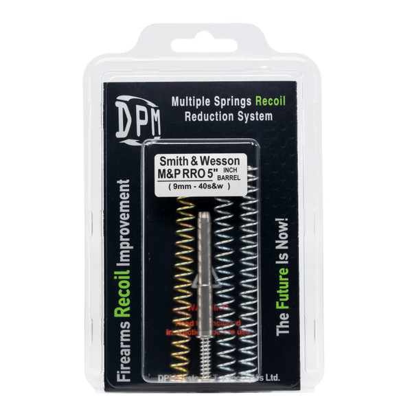 DPM Mechanical Recoil Reduction System for S&W M&P PRO & M2.0 (5”) drop-in multi-spring recoil rod that reduces felt recoil, cushions slide impact, and improves follow-up shots. Tunable short/medium/long springs; ~25–26 lb full-open buffer. DPM Mechanical Recoil Reduction System for S&W M&P PRO & M2.0 (5”) drop-in multi-spring recoil rod that reduces felt recoil, cushions slide impact, and improves follow-up shots. Tunable short/medium/long springs; ~25–26 lb full-open buffer.