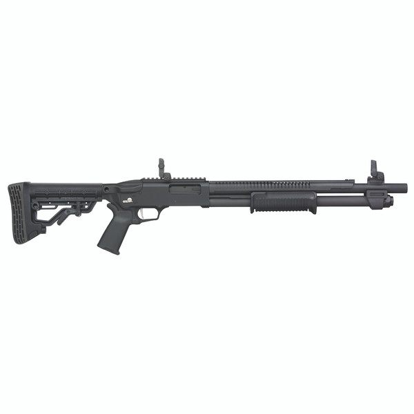 Mossberg 590R shotgun, 12 gauge, 18.5" barrel, black finish, rotary safety.